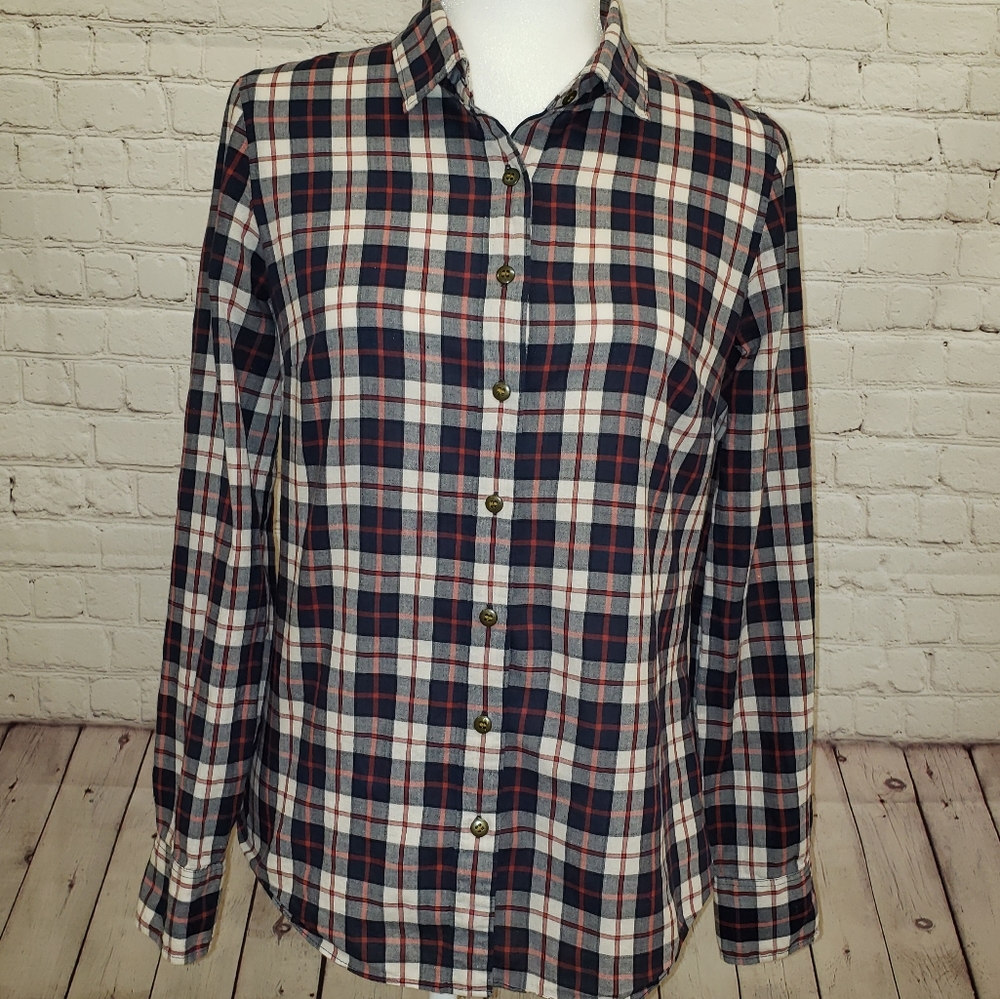 J. Crew Womens Long Sleeve Plaid Top Shirt Sz 4